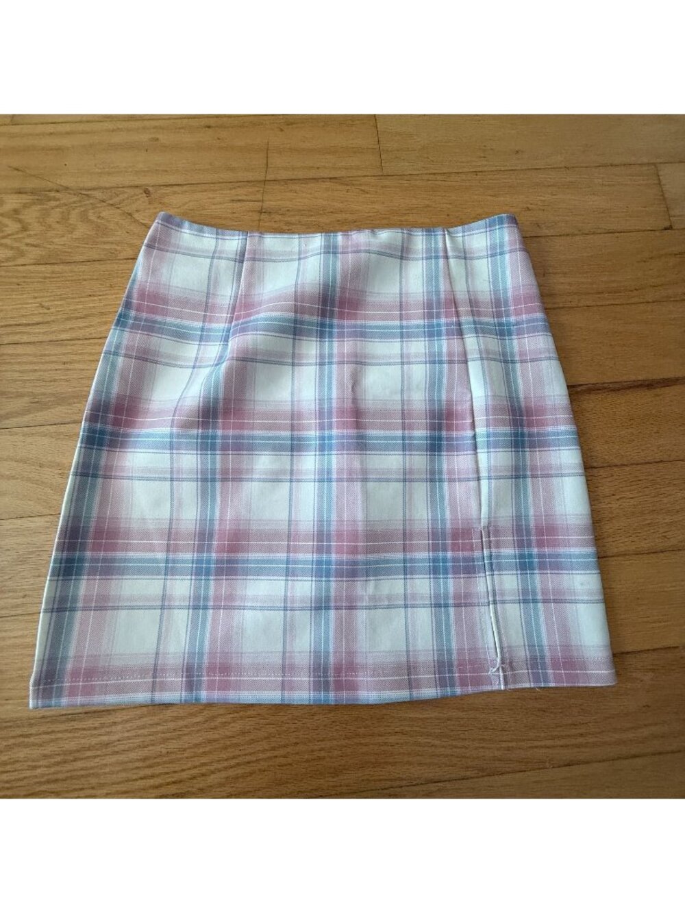 Papaya Women's Medium Pink Blue Check Plaid split Hem Mini Skirt